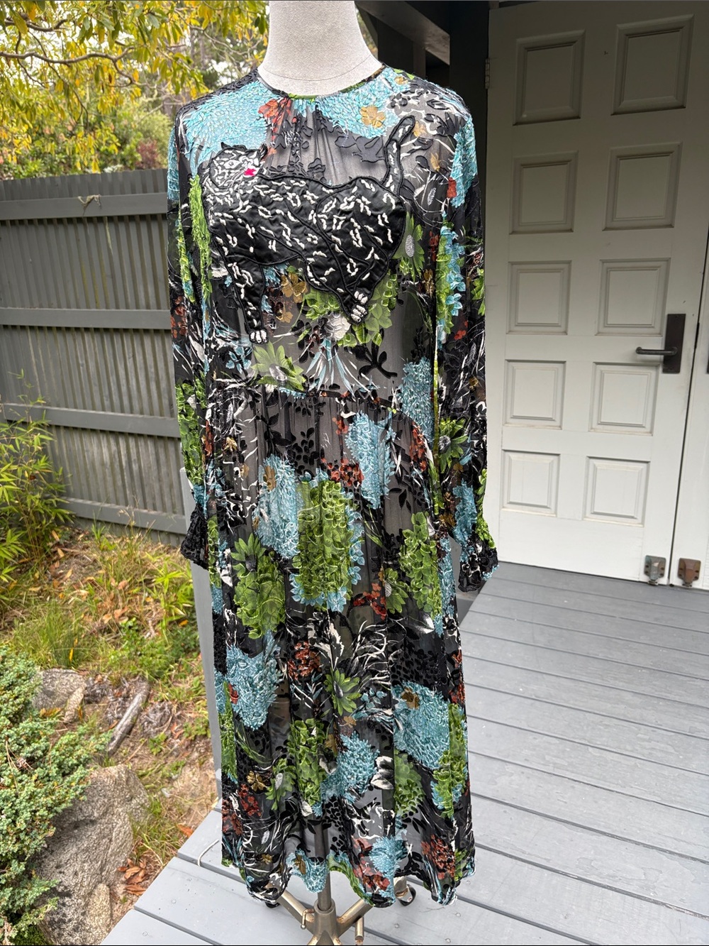 Zara Black Cougar Floral Velvet Burnout Long Sleeve Dress